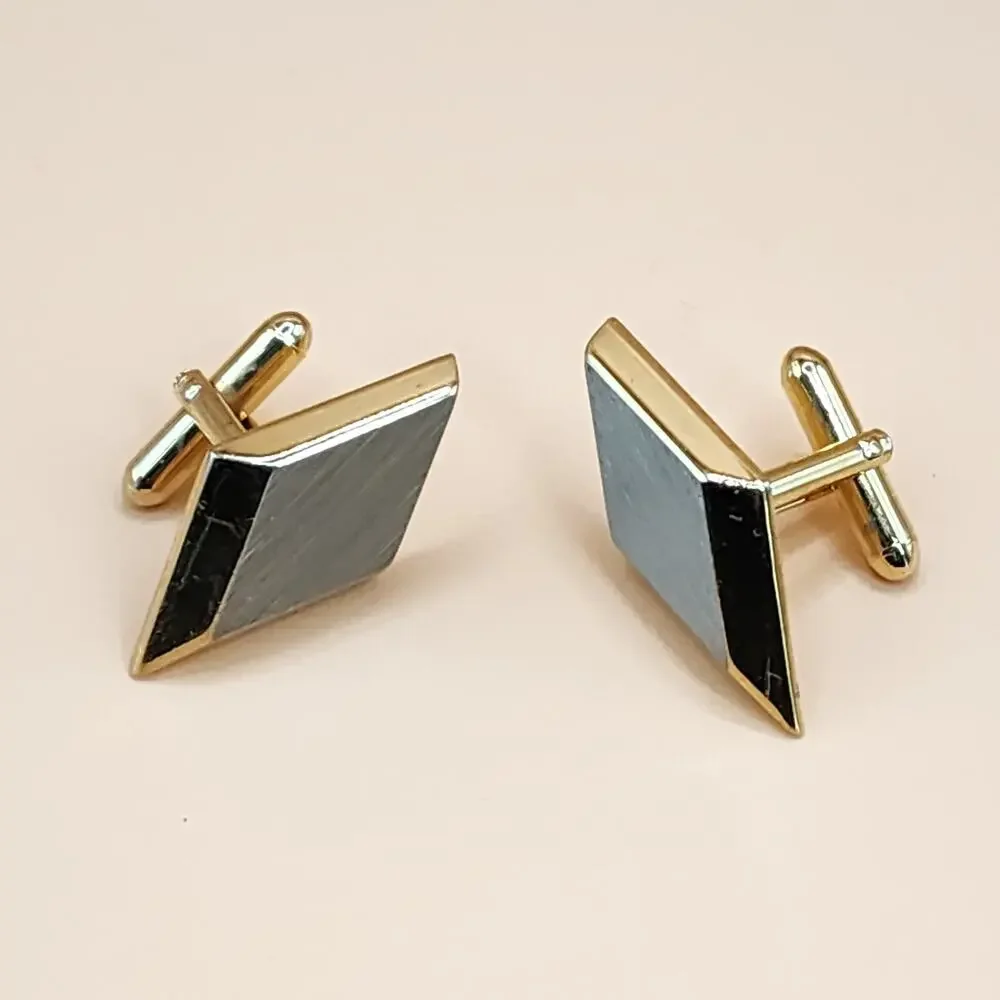 Diamond Shaped Men's Cuff Links Metal Gold Tone 1.25